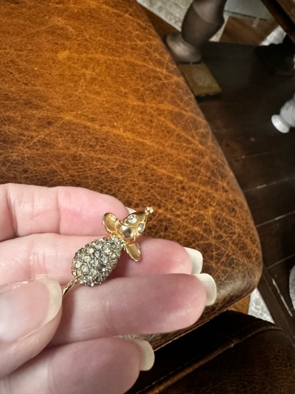 Mouse Brooch vintage pin gold crystal
